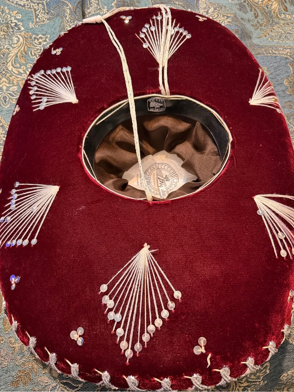 Pigalle Mexican Sombrero Mariachi Hat XXXXXXX Red Maroon Silver Sequins